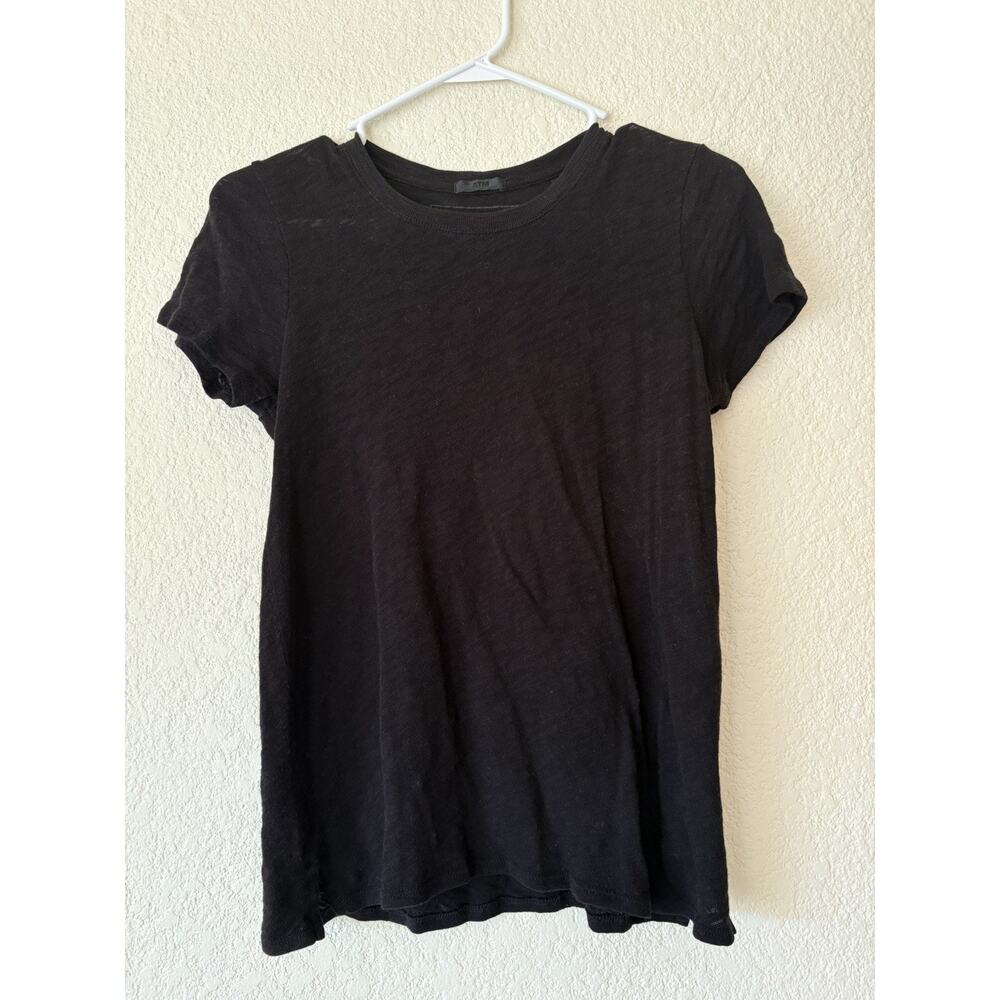ATM Black Slub Jersey Schoolboy Crewneck Tee Casual Athleisure Relaxed Fit Sz S